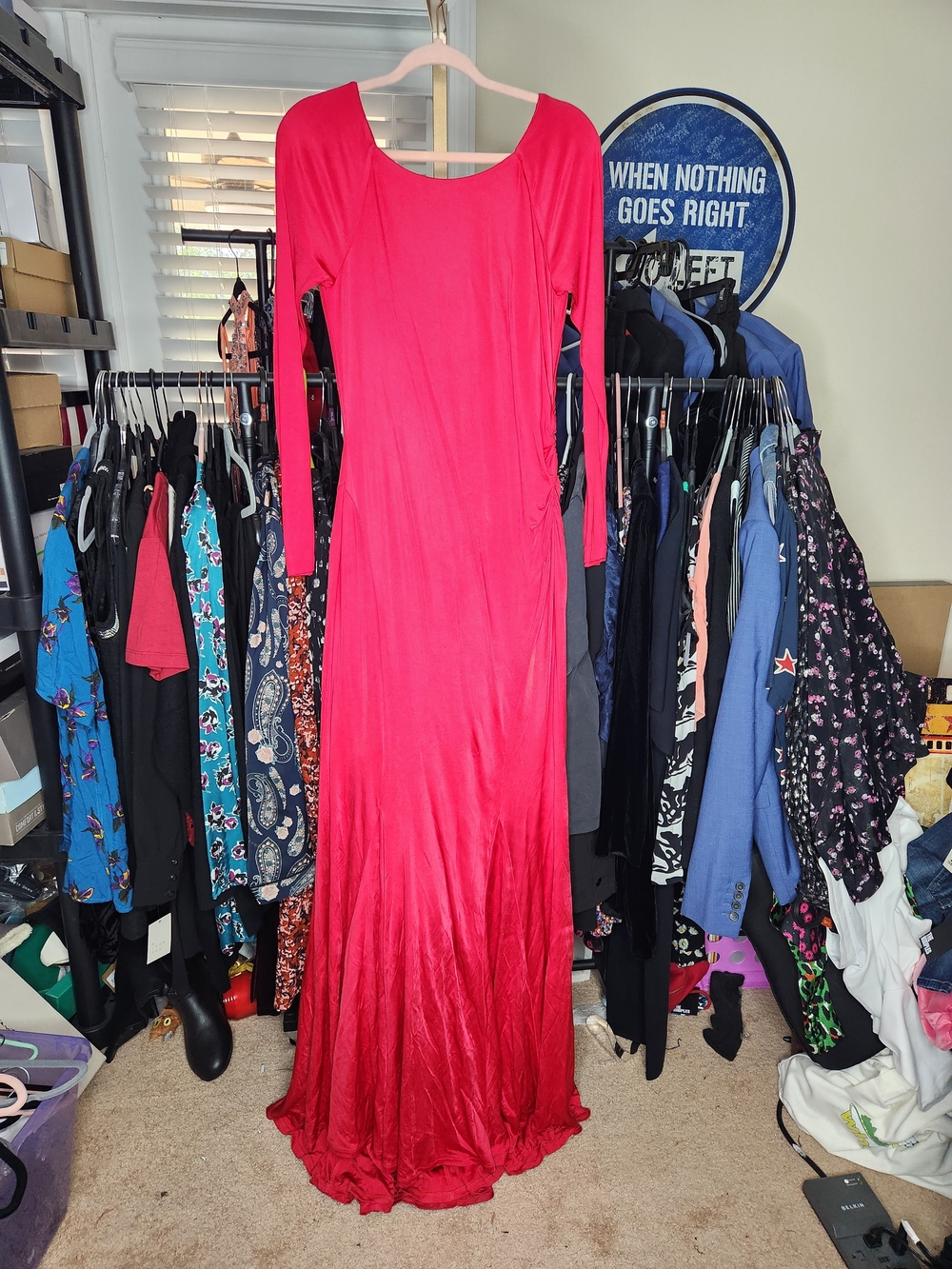 Donna Karan Red Long Sleeve Maxi Dress